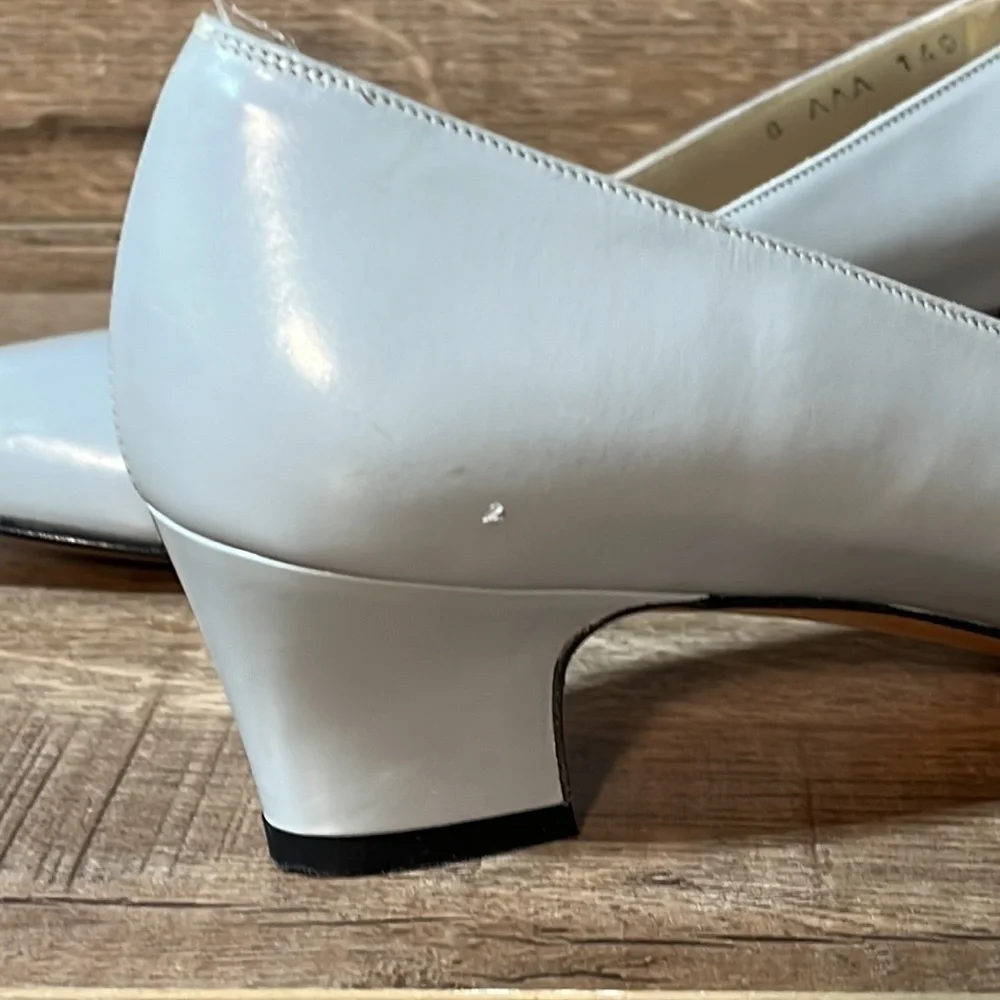 Salvatore Ferragamo Pump‎ Block Heel Retro Gray Snakeskin Square Toe Cap Shoes